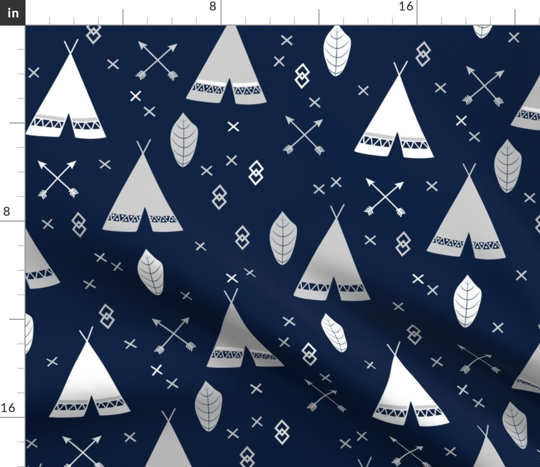 Adventure Teepee Arrow Feather - Navy Gray and White