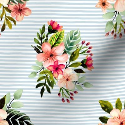 Hawaiian Tropical Bouquet // Light Blue Stripes