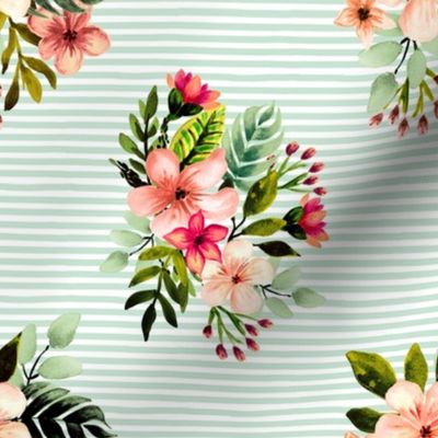 Hawaiian Tropical Bouquet // Mint Stripes