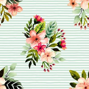 Hawaiian Tropical Bouquet // Mint Stripes
