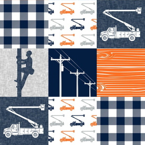 Lineman patchwork - navy, grey, orange 2 - wholecloth plaid  - C19BS