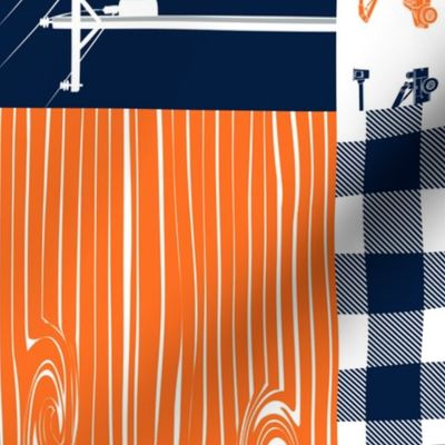 Lineman patchwork - navy, grey, orange 2 - wholecloth plaid (90) - C19BS