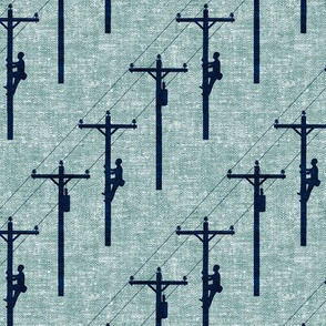 lineman - power lines - dusty blue - LAD19