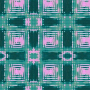 Shibori Plaid Teal and Pink