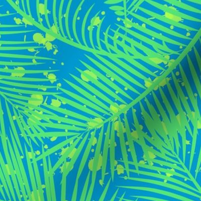 Tropical Palm Leaf Splatter in Green + Blue