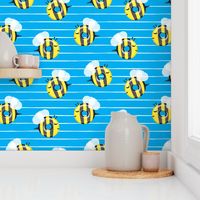 bee donuts - blue with white stripes - doughnuts  - LAD19