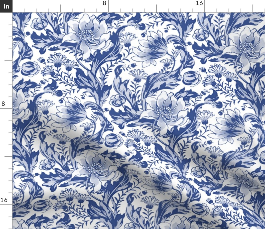 William Morris ~ Acanthus, Tulips, and Marigolds ~ Willow Ware Blue and White  