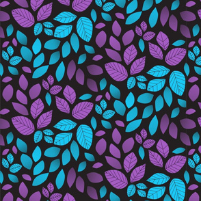 neon blue and purple abstract minimalistic leaves
