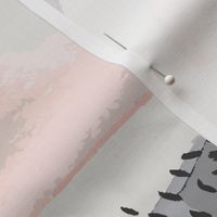 Minimal Grey Pink Mustard Pastel Watercolor Abstract Cloudy and Swallows Shapes