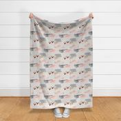 Minimal Grey Pink Mustard Pastel Watercolor Abstract Cloudy and Swallows Shapes