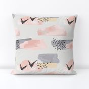 Minimal Grey Pink Mustard Pastel Watercolor Abstract Cloudy and Swallows Shapes