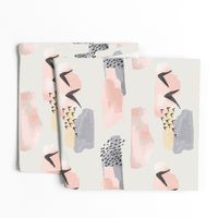 Minimal Grey Pink Mustard Pastel Watercolor Abstract Cloudy and Swallows Shapes