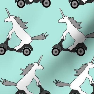 unicorns on moped on teal