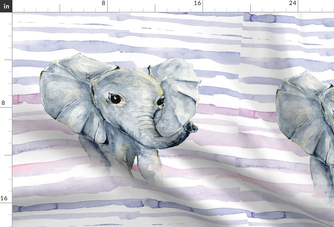 18x18" purple watercolor stripe elephant lovey 