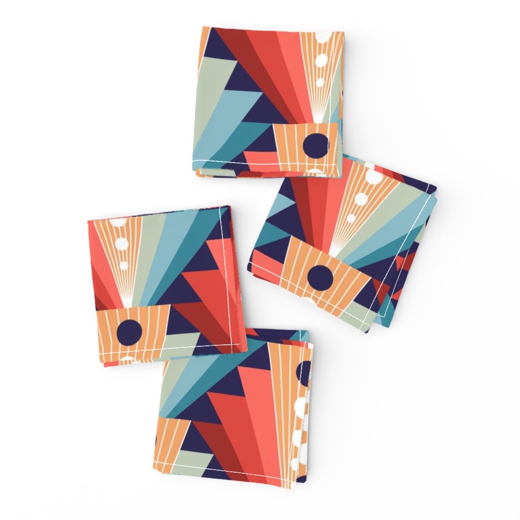 Geometric fan-retro-L-coral/pine/blue