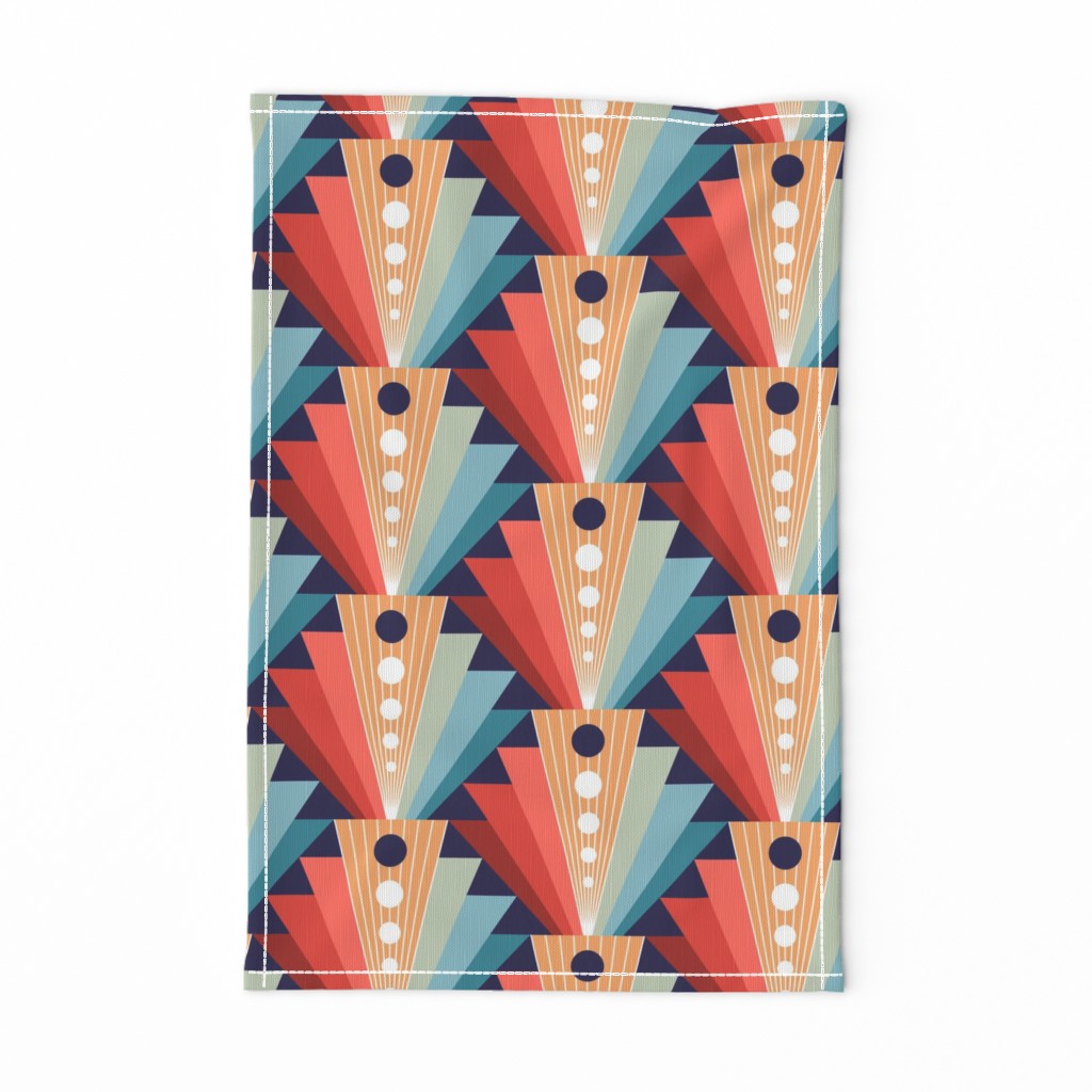 Geometric fan-retro-L-coral/pine/blue