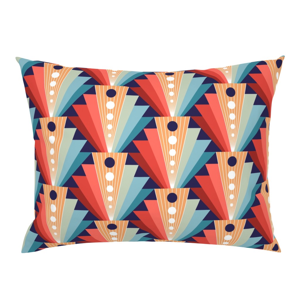 Geometric fan-retro-L-coral/pine/blue