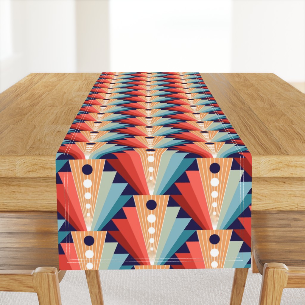 Geometric fan-retro-L-coral/pine/blue