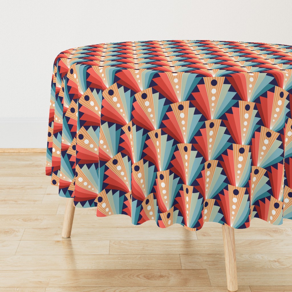 Geometric fan-retro-L-coral/pine/blue