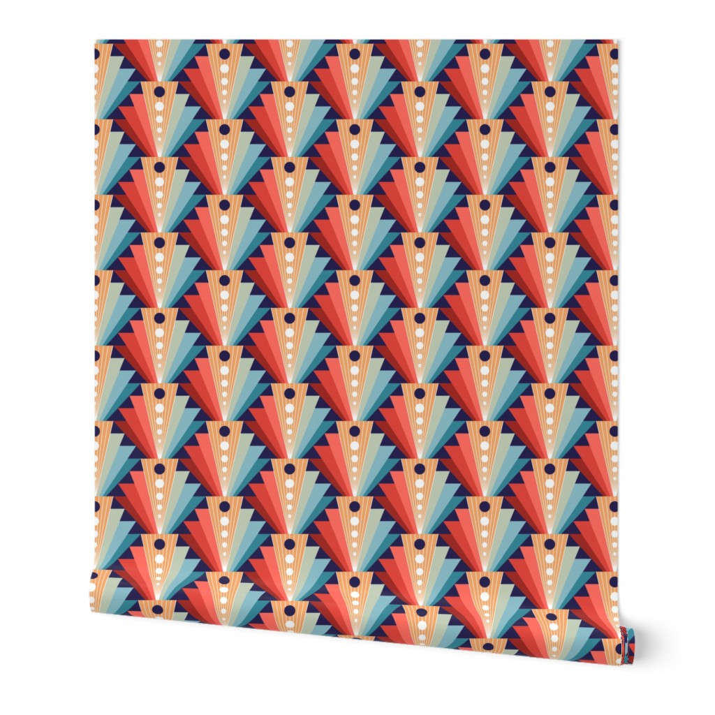 Geometric fan-retro-L-coral/pine/blue