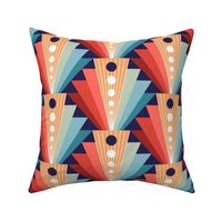 Geometric fan-retro-L-coral/pine/blue