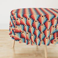 Geometric fan-retro-L-coral/pine/blue