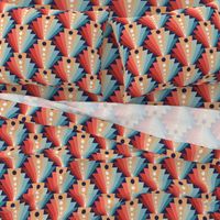 Geometric fan-retro-L-coral/pine/blue