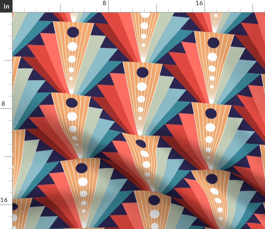 Geometric fan-retro-L-coral/pine/blue