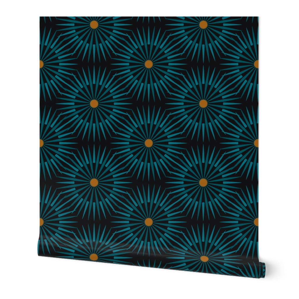 ★ DARK SUNSHINE ★ Teal, Ochre, Black - Large Scale / Collection : Abstract Geometric Prints