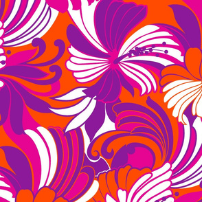 Retro Hawaiian Hibiscus Muu Muu Print- - Orange