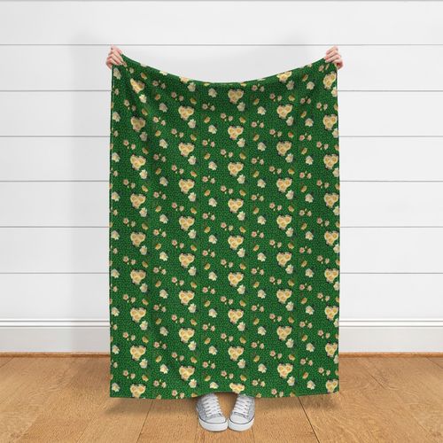 Large Yellow Rose on Dark Green with Polkadots by DulciArt, LLC