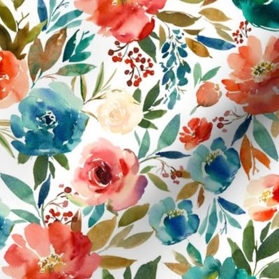 Medium // Coral and Sapphire Watercolor Florals