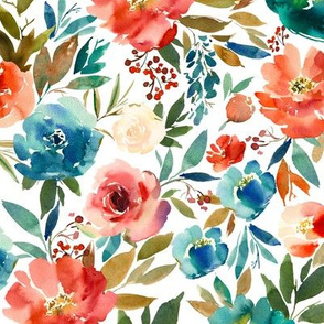 Medium // Coral and Sapphire Watercolor Florals