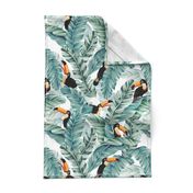 Large format Toucans and Banana Leaves on White