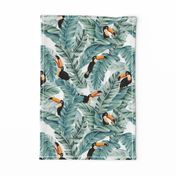 Large format Toucans and Banana Leaves on White