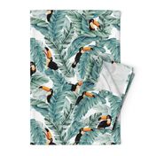 Large format Toucans and Banana Leaves on White