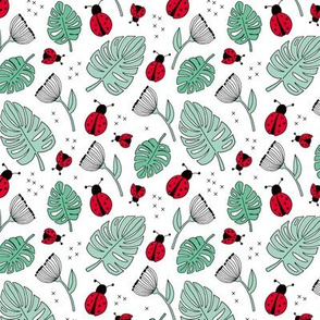 Little love lady bugs summer garden red green mint on white girls SMALL