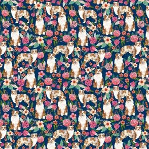 aussie dog floral (Tiny) fabric best red merle dogs fabric australian shepherd dogs fabric aussie dog fabric