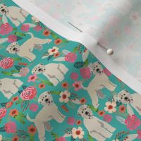 irish wheaten (SMALL) dog floral fabric - irish wheaten terrier fabric, soft coated wheaten terrier, dog florals, floral fabric, dog design - teal