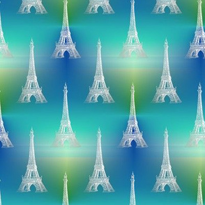 Eiffel Tower white blue green sea