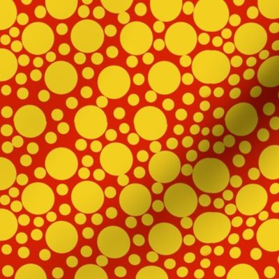 Yellow Polkadots  on Red by DulciArt,LLC