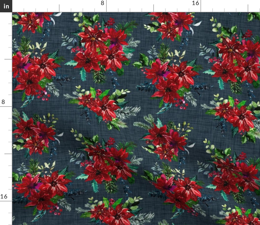 Christmas Cheer Florals // Gray Blue Linen