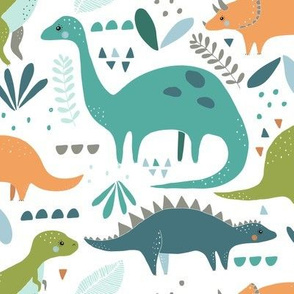 dinosaurs// orange, teal and green