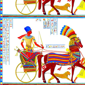 ancient egypt egyptian pharaoh kings hieroglyphics colorful crowns chariots hunting hunter horses arrows bows leopard cheetah boy servants animals yellow red blue orange royalty tribal  