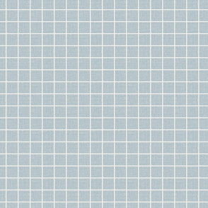 Linen look texture printed 1" grid blue and white light denim grid check