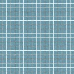 Linen look texture preppy printed 1" grid blue and white color