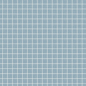 Linen look texture preppy printed 1" grid  light blue and white natural linen