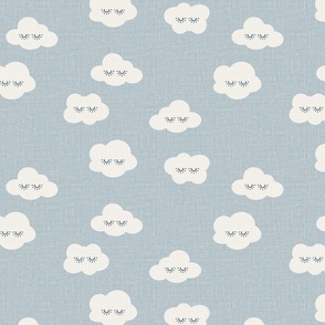 sleepy eyes clouds kids patterns blue and white rain clouds