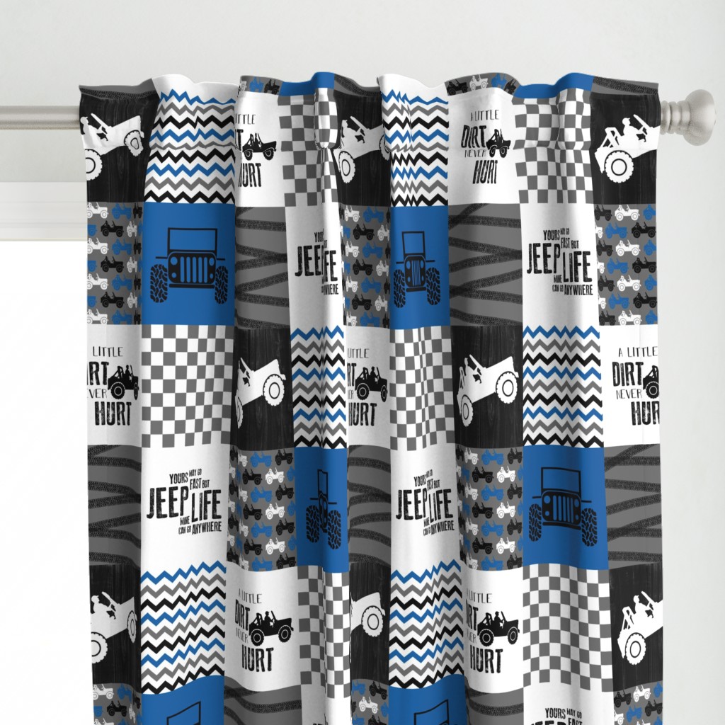 Jeep//A little Dirt Never Hurt//Blue - Wholecloth Cheater Quilt