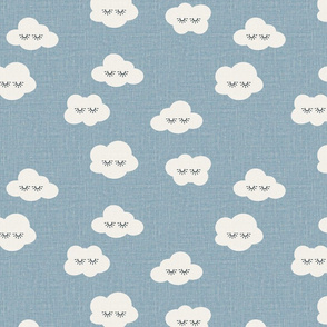 sleepy clouds denim blue linen look natural linen blue